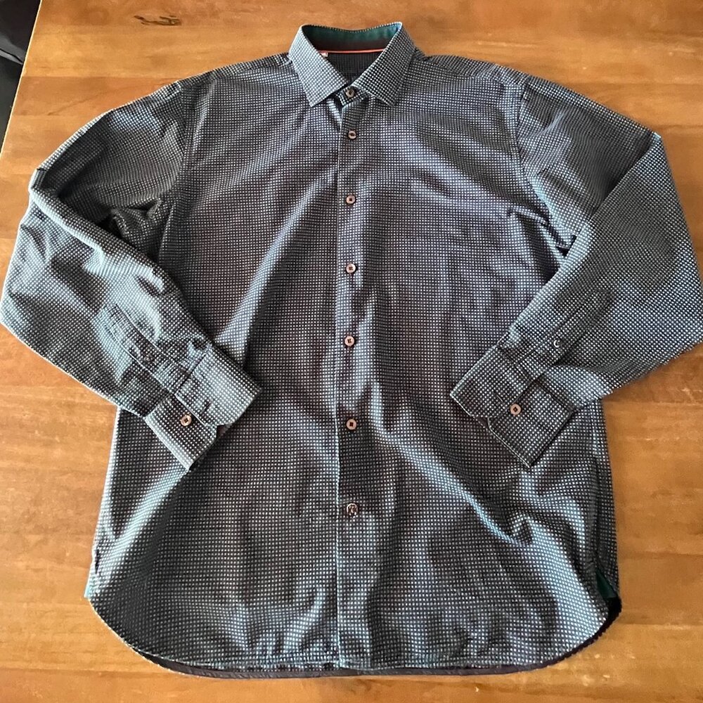 Visconti Black Shirt Men's Large Blue Green Button Up Long Sleeve Collared‎